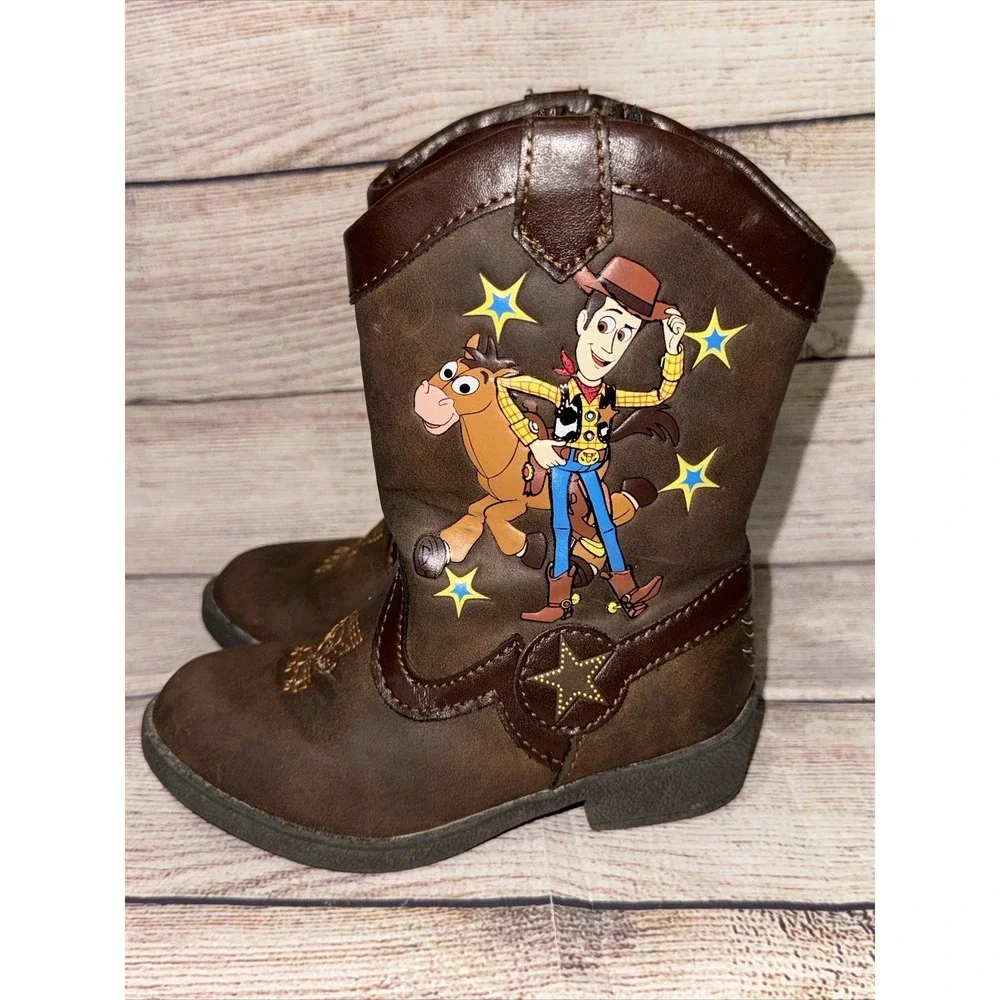 Toy Story Toddler Sz 7 Brown Boots Woody BullsEye Brown Zip Up Disney Childrens